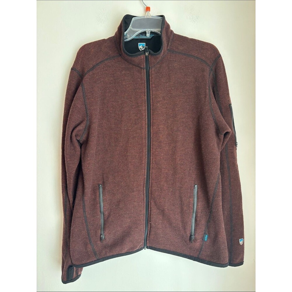 Kuhl Mens Chianti fleece Full-Zip maroon wool blend Jacket medium hiking camping
